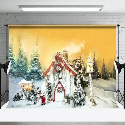 Aperturee Fantasy Forest Fairy Santa Cabin Christmas Backdrop - Aperturee