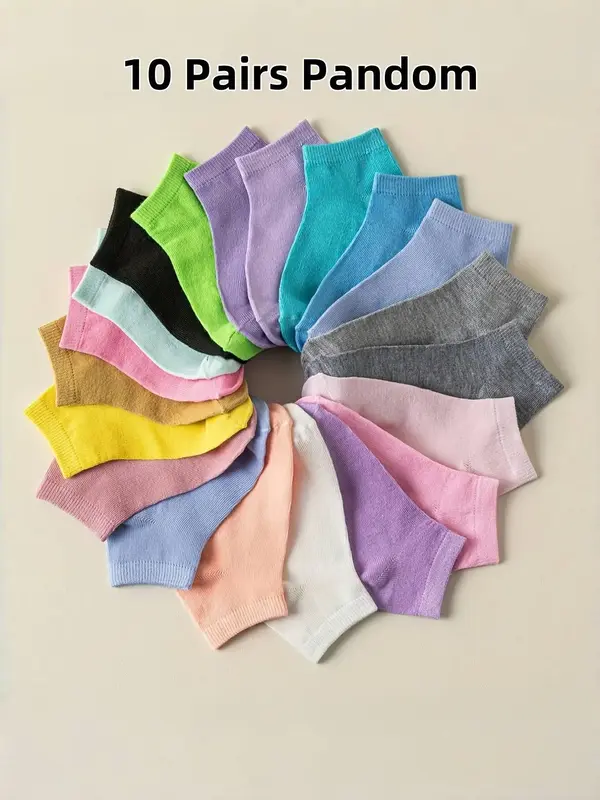 Random Girls' Solid Color  Ankle Socks, Soft Comfortable Breathable Socks for Daily Wear, Kid's Socks for All Seasons