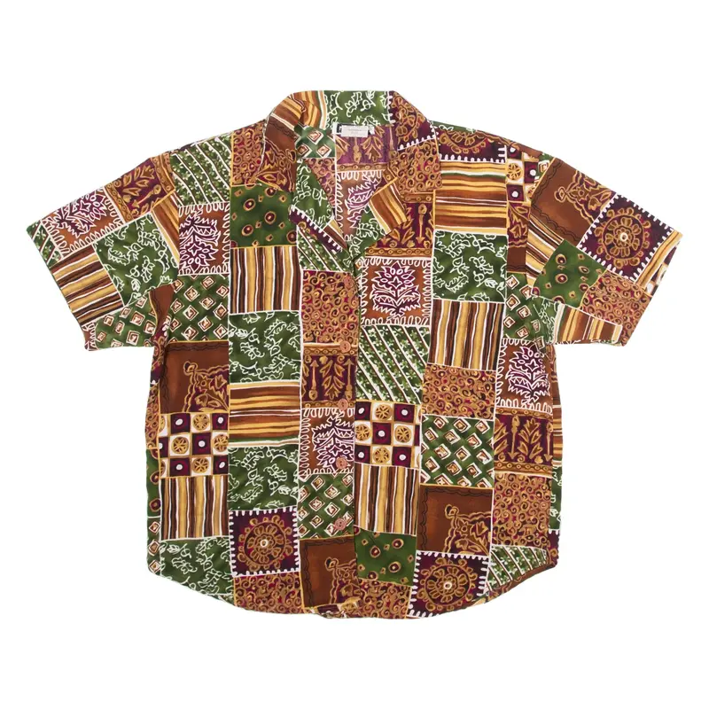 TEDDI Petite Womens Printed Shirt Brown Collared Crazy Pattern M