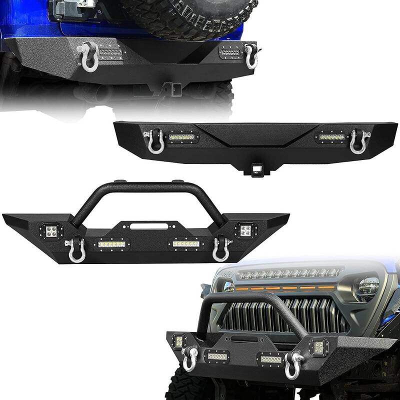 YITAMOTOR® Front Rear Bumper for 2018-2025 Jeep Wrangler JL & Unlimited, w/ LED Lights & D-rings