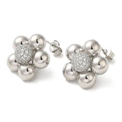 Flower Rack Plating Brass Micro Pave Cubic Zirconia Stud Earrings for Women