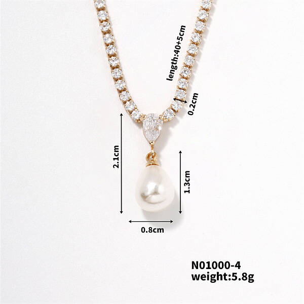 Elegant Pearl Pendant with Shiny Diamond Chain Necklace Jewelry for Women