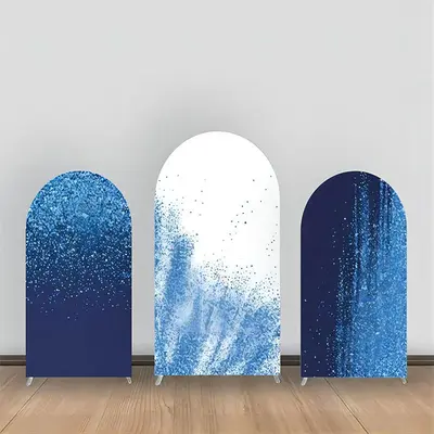 Blue White Glitter Ink Arch Backdrop Kit For Party - Aperturee