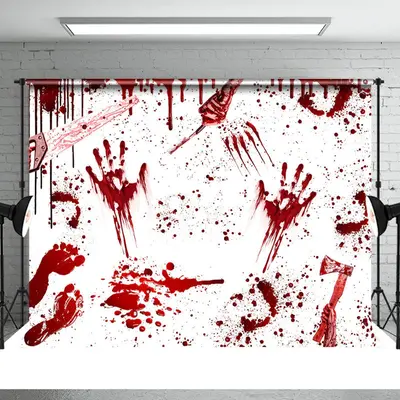 Horrible Red Chainsaw Scary Halloween Backdrop - Aperturee