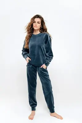 Velvet women joggers - blue | Size: XS