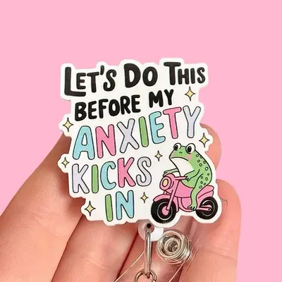 Glitter My Badge Let’s do this before my anxiety kicks in funny frog badge reel for nurse and hospital workers. Badge clip ...