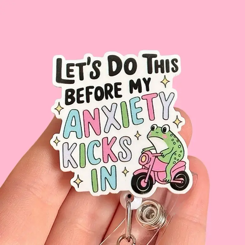 Glitter My Badge Let’s do this before my anxiety kicks in funny frog badge reel for nurse and hospital workers. Badge clip ...