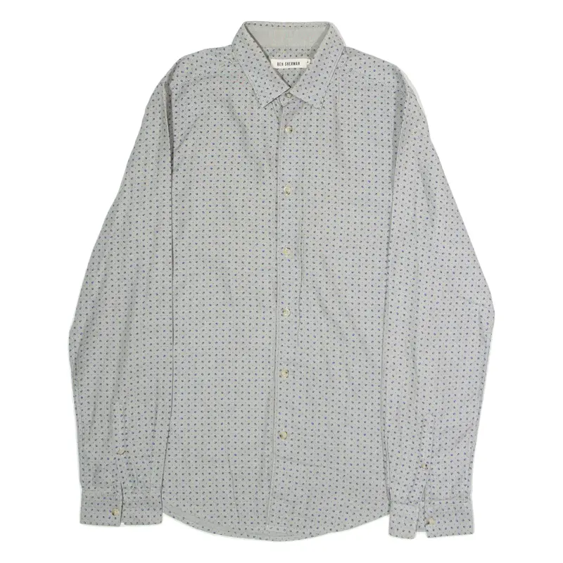 BEN SHERMAN Mens Shirt Grey Diamond Long Sleeve M