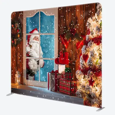 Aperturee Snowy Warm House Santa Claus Outside Window Backdrop - Aperturee