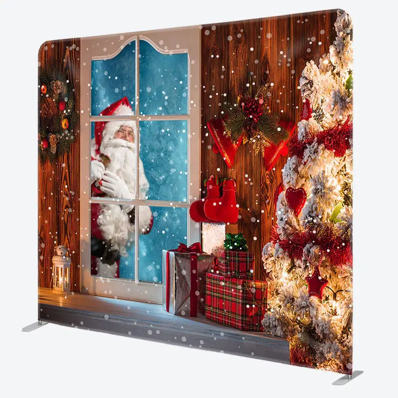 Aperturee Snowy Warm House Santa Claus Outside Window Backdrop - Aperturee