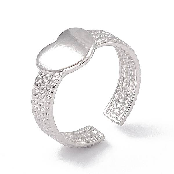 Non-Tarnish 304 Stainless Steel Heart Open Cuff Ring for Women