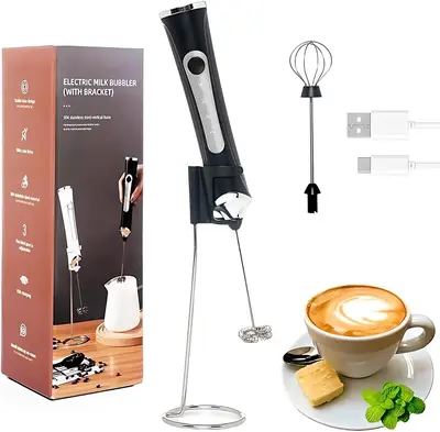 Electric Milk Frother USB Rechargeable Handheld Whisk 3 Speed Adjustable Foam Maker Coffee Mixer For Coffee Kitchen Gadgets H...