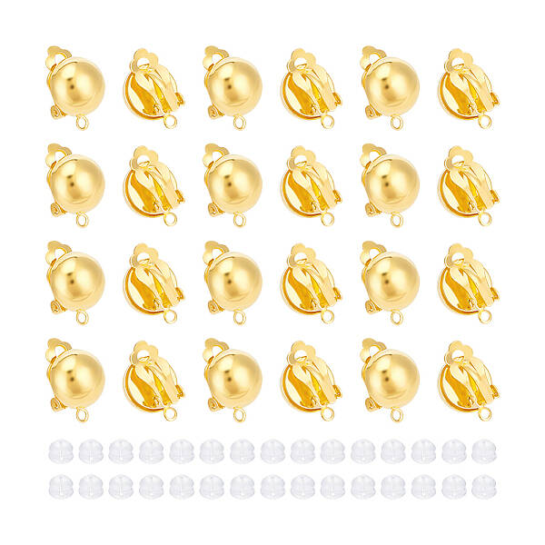 30Pcs Half Round Brass Clip-on Earring Findings