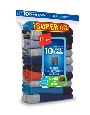 Hanes Comfort Flex Boys' Boxer Brief Underwear 10-pack Multi Pack Comfortable Fit Soft Stretch Fabric Breathable B74p10