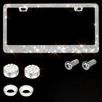 Artificial Rhinestone Car License Plate Frame, Bling Car Tag Holder, Sparkle Glitter Plate Frame For Women