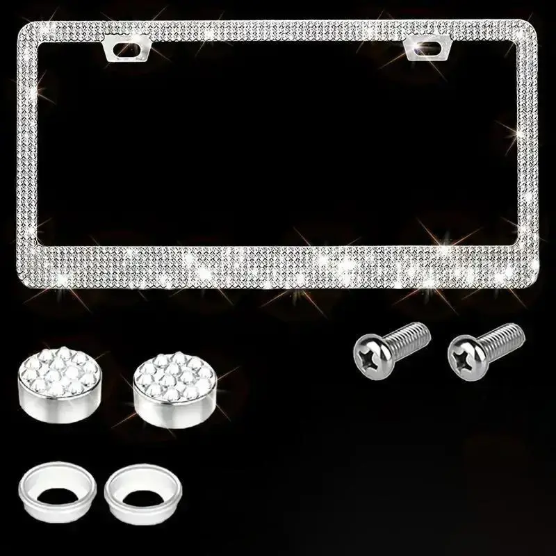 Artificial Rhinestone Car License Plate Frame, Bling Car Tag Holder, Sparkle Glitter Plate Frame For Women