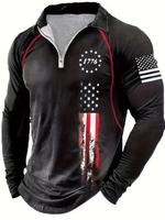 Men's Star & Figure Print Zip Up Polo Shirt, Casual Raglan Long Sleeve Collared Top for Daily Outdoor Sport, Fashion Men's Cl...