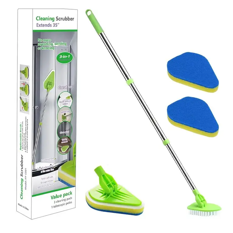 Bathroom Bathtub Cleaning Brush, 1 Count 3 in 1 Rotatable Floor Cleaning Brush, Summer Long Handle Extendable Floor Scrub Bru...