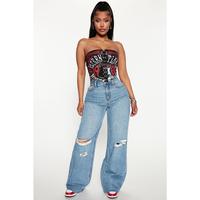 Tough Love Baggy Ripped Straight Leg Jean - Medium Wash
