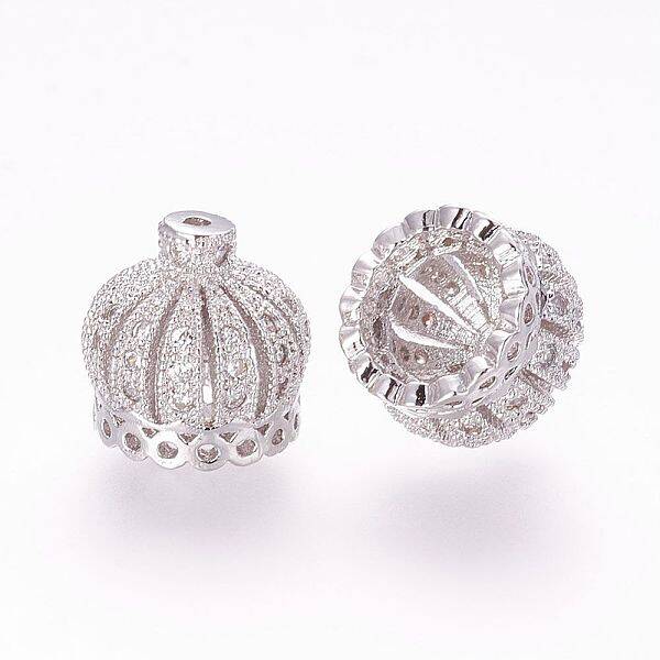 Brass Micro Pave Cubic Zirconia Beads