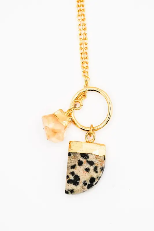 18k Gold Plated Raw Citrine & Dalmatian Gemstone | Title: Title