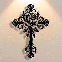 Flower Pattern Metal Wall Cross, 1 Count Exquisite Wall Decor, Wall Art Decor for Home Living Room Bedroom Office