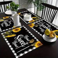 Sunflower & Letter Pattern Placemat, 1/4/6/8/12pcs Modern Heat Resistant Table Mat, Decorative Placemat for Home Kitchen Dini...