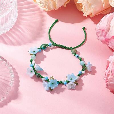 Flower Natural Hemimorphite Braided Bracelets for Women