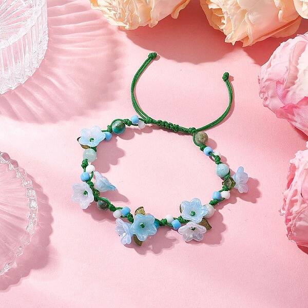 Flower Natural Hemimorphite Braided Bracelets for Women