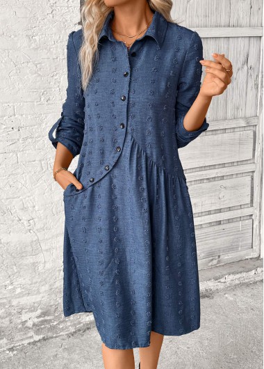 Modlily Denim Blue Patchwork A Line Long Sleeve Dress - XXL