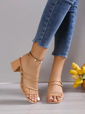 Women's Solid Color Slip on Sandals, Casual Open Toe Sandals for Summer, Comfortable Shoes for Daily, Women & Girls Back To S...