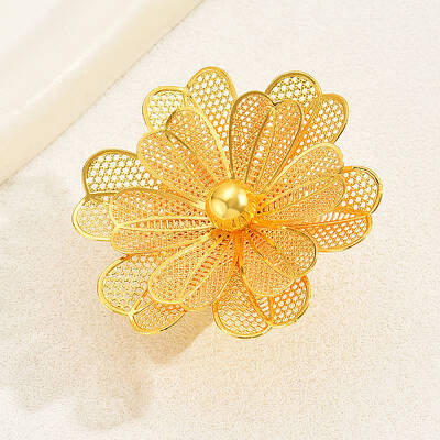 Elegant Flower Iron Open Cuff Ring for Women's Wedding Dress Accessories