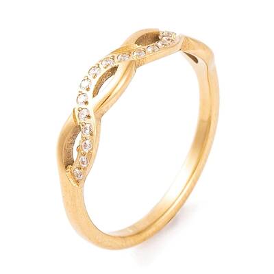 Infinity 304 Stainless Steel with Clear Cubic Zirconia Finger Ring for Women