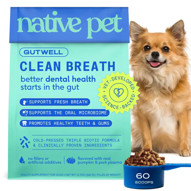 Native Pet GutWell Clean Breath - Dog Breath Freshener & Dental Care Food Topper - Dog Teeth Cleaning to Reduce Plaque & Tart...