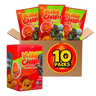 KIMCHIP Spicy Kimchi Salsa Seaweed Snack – organic, vegan, gluten-free, low calorie nori chips (10 packs)