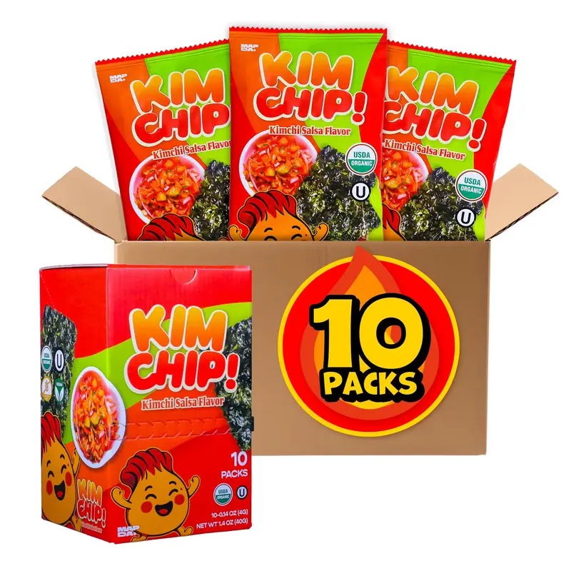 KIMCHIP Spicy Kimchi Salsa Seaweed Snack – organic, vegan, gluten-free, low calorie nori chips (10 packs)