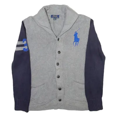 POLO RALPH LAUREN 14-16 Boys Jumper Grey Button Neck Tight Knit L