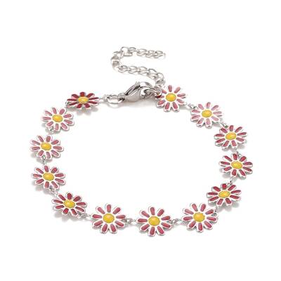 Enamel Daisy Link Chains Bracelet