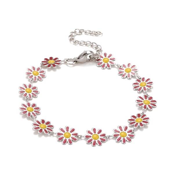 Enamel Daisy Link Chains Bracelet