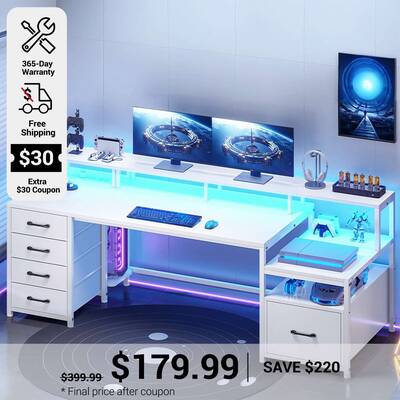 SEDETA ® 75 Inch LED Gaming Desk Home Office Computer Desk with 5 Drawers Storage Shelves and Power Outlet Black Home Office...