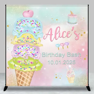 Custom Dreamlike Icecream Cake 3rd Birthday Backdrop - Aperturee
