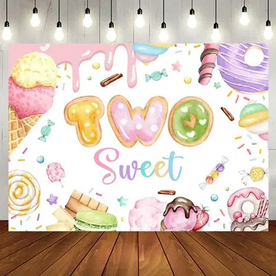 Aperturee Colorful Candyland Cream Two Sweet Birthday Backdrop - Aperturee