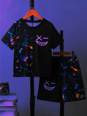 Boy's Graphic Print Short Sleeve Tee & Shorts, Casual Two-piece Set for Daily Wear, Kids Summer Clothes, Outfit