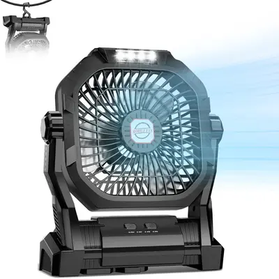 Camping Fan 20000mAh Powered  Rechargeable,  Portable Fan with LED Light & Hook, 4-Speed 270° Adjustable, Camping Essentials...