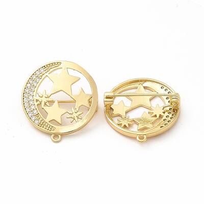 Clear Cubic Zirconia Moon with Star Brooch Pin