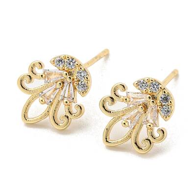 Brass with Clear Cubic Zirconia Stud Earrings