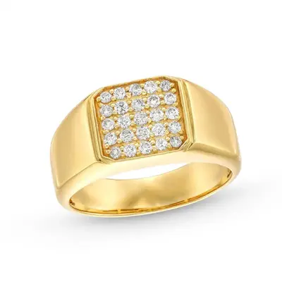 14K Gold 1/3 CT Round Cut D-VVS1 IGI Certified Lab Created Diamond Five Row Signet Ring