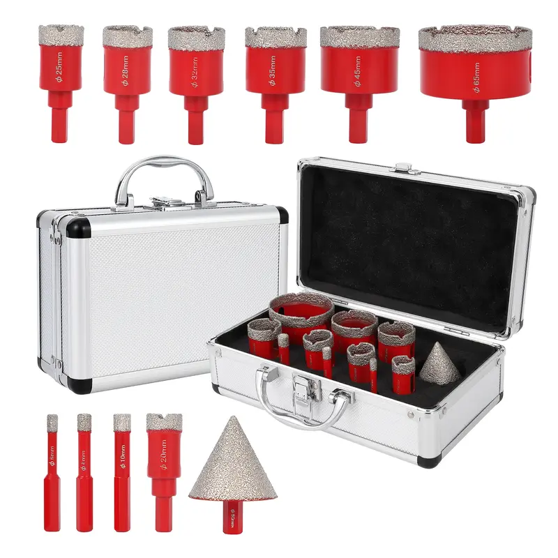 Garvee 11 Pcs Diamond Core Drill Bit Set For Porcelain Marble Ceramic Granite Tile Drilling, Sizes 6-65MM, Vacuum Brazed, Hea...