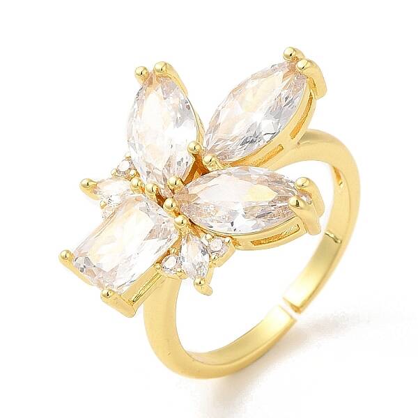 Rack Plating Brass Micro Pave Cubic Zirconia Flower Open Cuff Rings