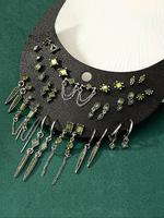 Vintage Punk Style Rhinestone & Chain Decor Ear Studs Set, Fashion Rhinestone Earrings for Party, Daily Clothing Decor, Trend...